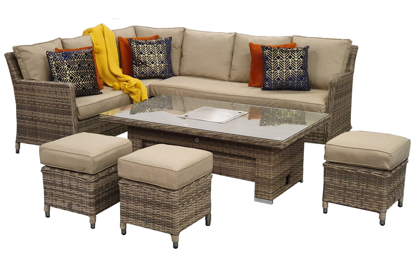 Signature Weave  - Edwina Rattan Corner Dining Set with Lift Table and Ice Bucket | Edwi0318