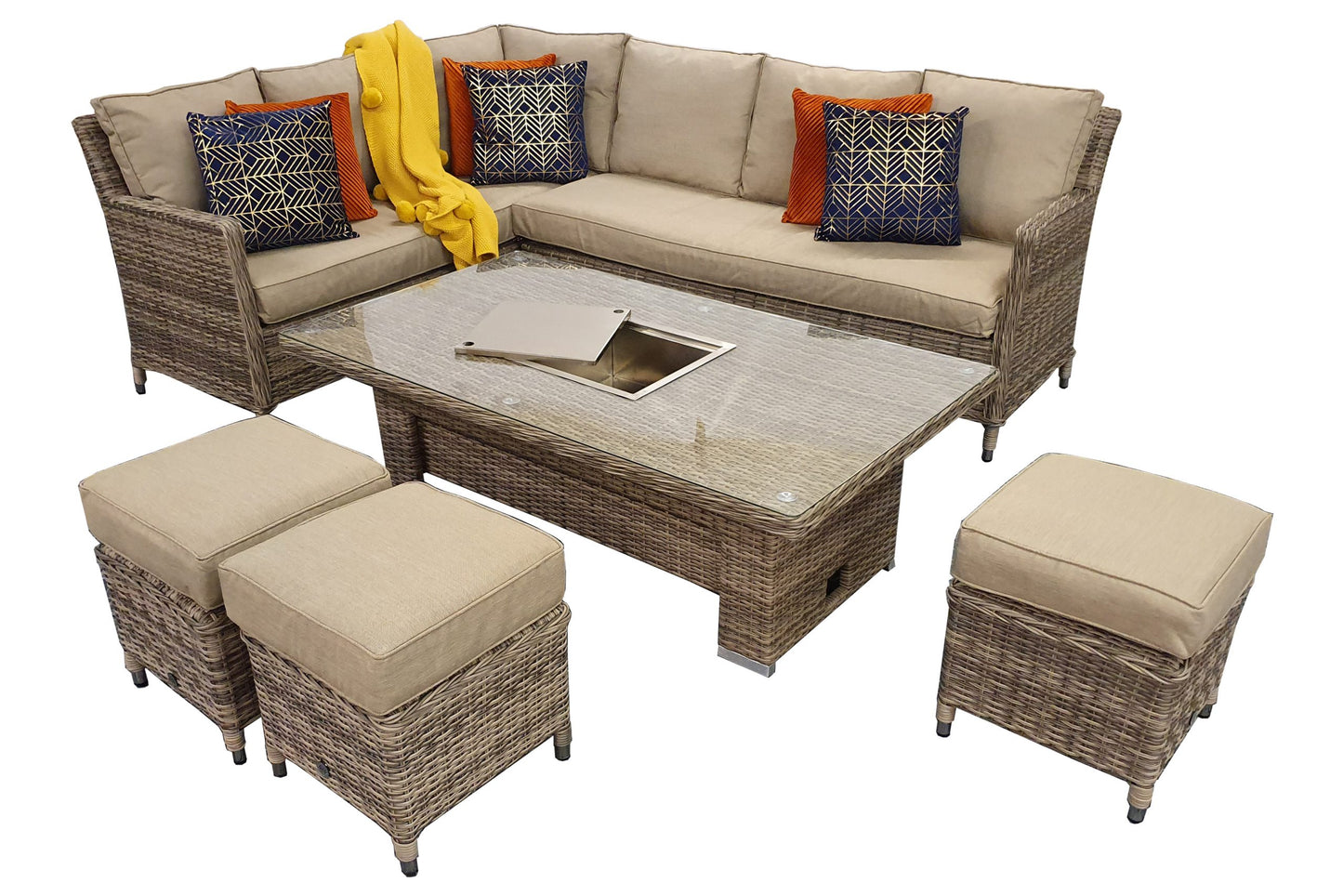 Signature Weave  - Edwina Rattan Corner Dining Set with Lift Table and Ice Bucket | Edwi0318