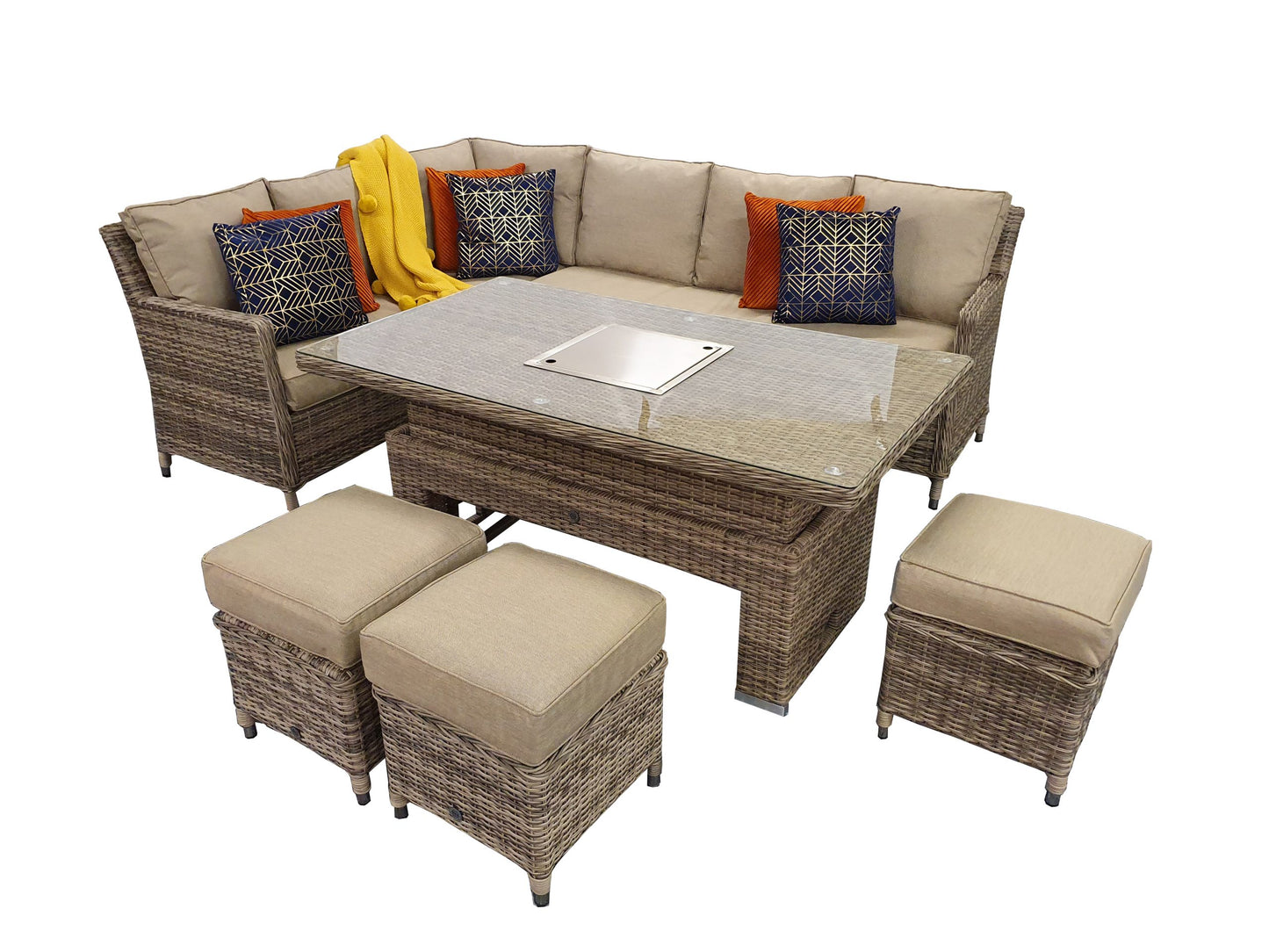 Signature Weave  - Edwina Rattan Corner Dining Set with Lift Table and Ice Bucket | Edwi0318