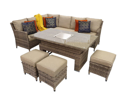 Signature Weave  - Edwina Rattan Corner Dining Set with Lift Table and Ice Bucket | Edwi0318