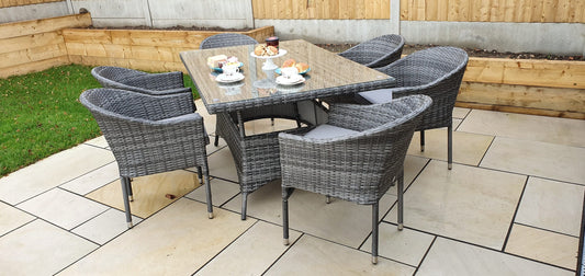 Rattan Rectangular Table + 6 Stacking Chairs set | Emil0212_Emil0208