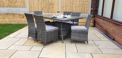 Rattan Rectangular Table + 6 Armless Chairs set | Emil0212_Emil0209