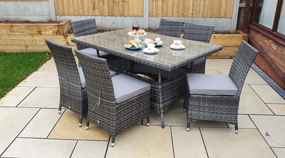 Rattan Rectangular Table + 6 Armless Chairs set | Emil0212_Emil0209