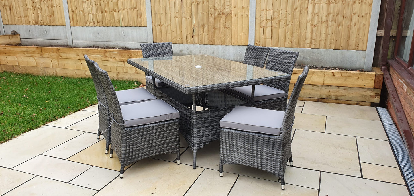 Rattan Rectangular Table + 6 Armless Chairs set | Emil0212_Emil0209