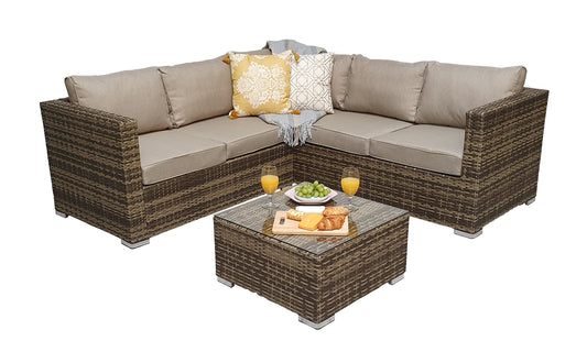 Rattan Brown Compact Corner Sofa Set with Coffee Table | Georgia | Geor0055