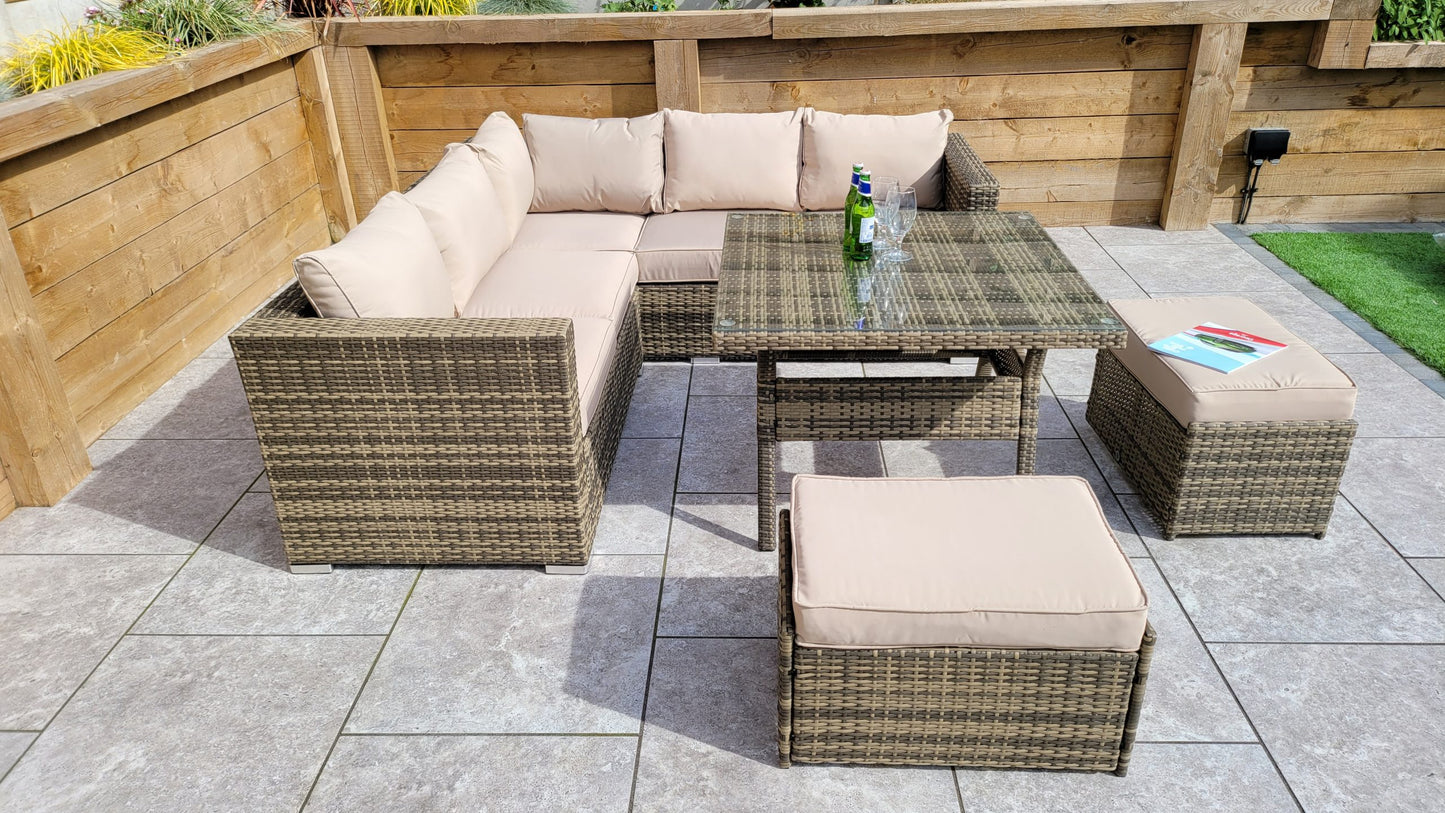 Rattan Georgia Compact Corner Sofa + 2 Stools Set in Brown | Geor0149