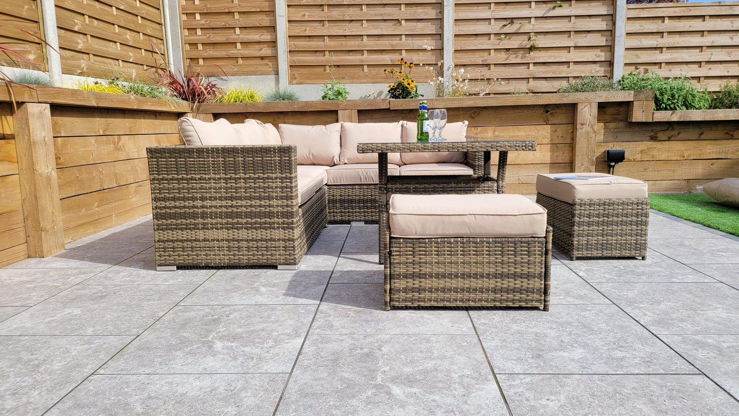 Rattan Georgia Compact Corner Sofa + 2 Stools Set in Brown | Geor0149