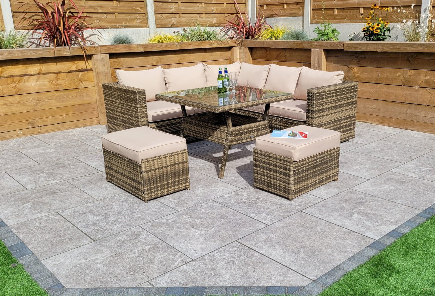 Rattan Georgia Compact Corner Sofa + 2 Stools Set in Brown | Geor0149