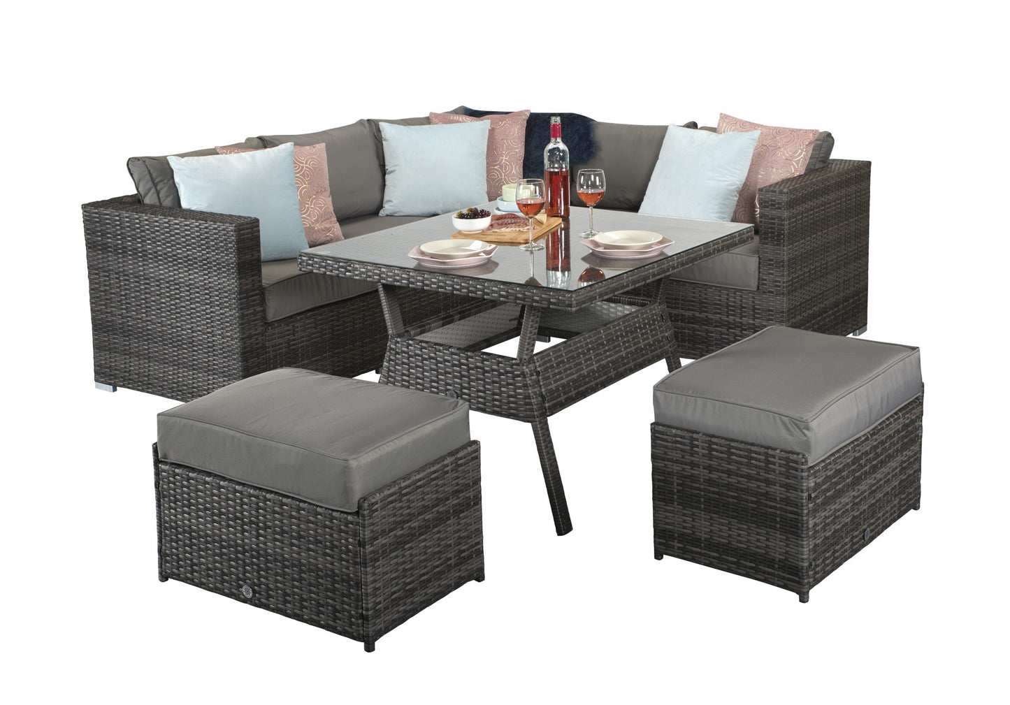 Georgia Rattan Corner Dining Set with Benches in Grey | Geor0150