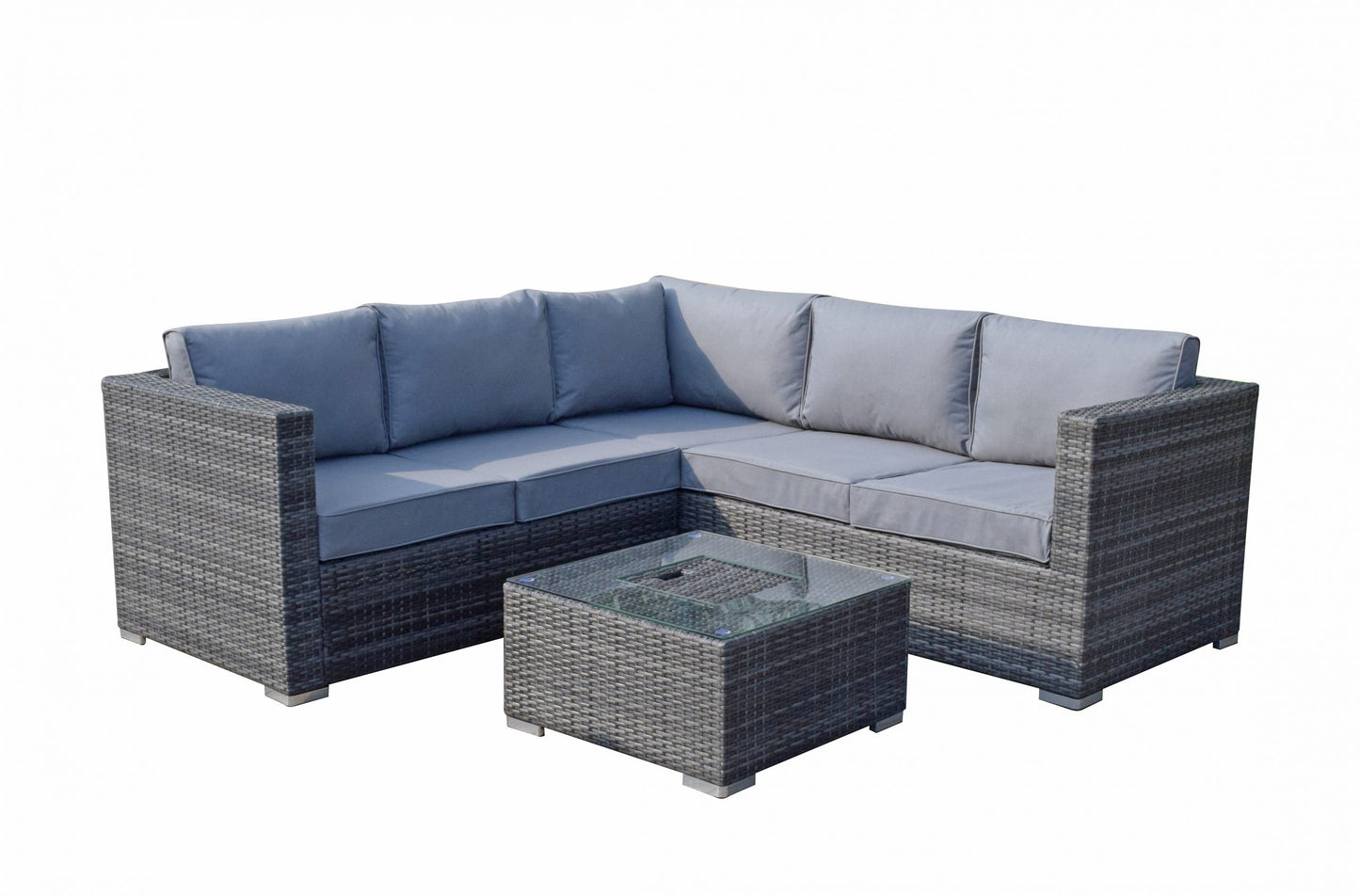 Rattan Corner Sofa with Ice Bucket and Coffee Table in Grey | Georgia | Geor0311