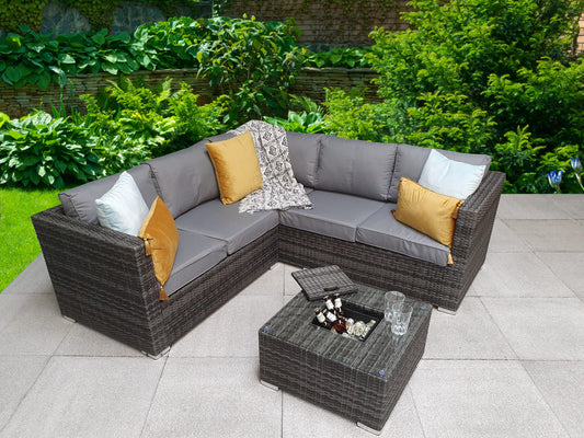 Rattan Corner Sofa with Ice Bucket and Coffee Table in Grey | Georgia | Geor0311