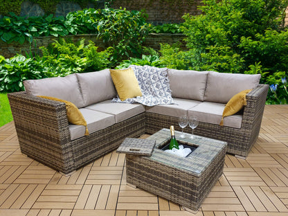 Rattan Brown Corner Sofa with Ice Bucket and Coffee Table in Brown | Georgia | Geor0312