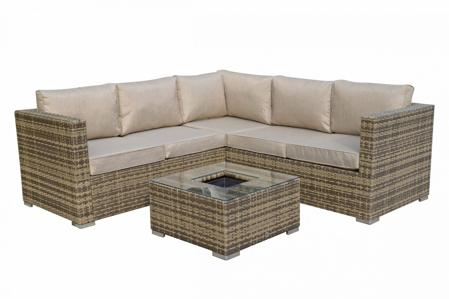 Rattan Brown Corner Sofa with Ice Bucket and Coffee Table in Brown | Georgia | Geor0312