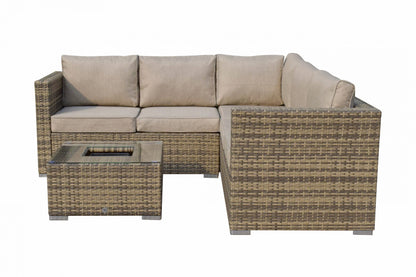 Rattan Brown Corner Sofa with Ice Bucket and Coffee Table in Brown | Georgia | Geor0312