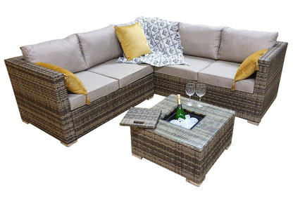 Rattan Brown Corner Sofa with Ice Bucket and Coffee Table in Brown | Georgia | Geor0312