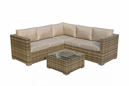 Rattan Brown Corner Sofa with Ice Bucket and Coffee Table in Brown | Georgia | Geor0312