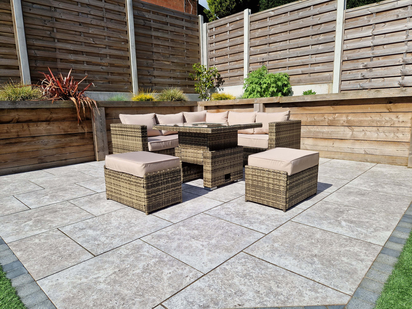 Signature Weave - GEORGIA Corner Hi/Low Dining Set Nature/Brown With Ice Bucket | GEOR0413