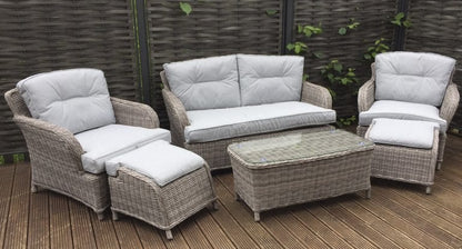 Rattan Harriet 2 Seater Sofa + 2 Ottoman Stools Dining Set | Harr0134