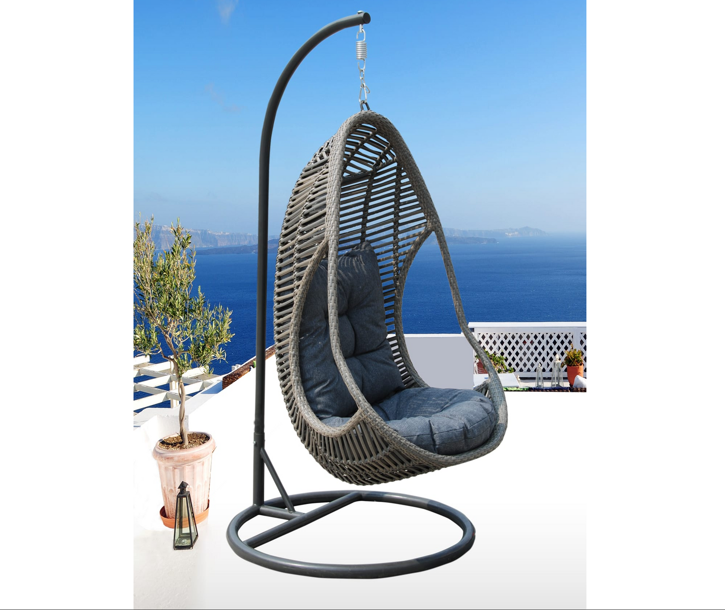 Rattan Vasilia Grey Hanging Egg Chair | Vasi503G