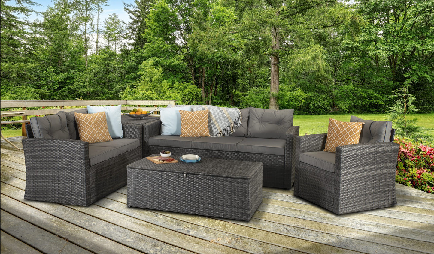Rattan Holly 5 Piece Sofa Set with Steel Frame in Grey | Holl0286