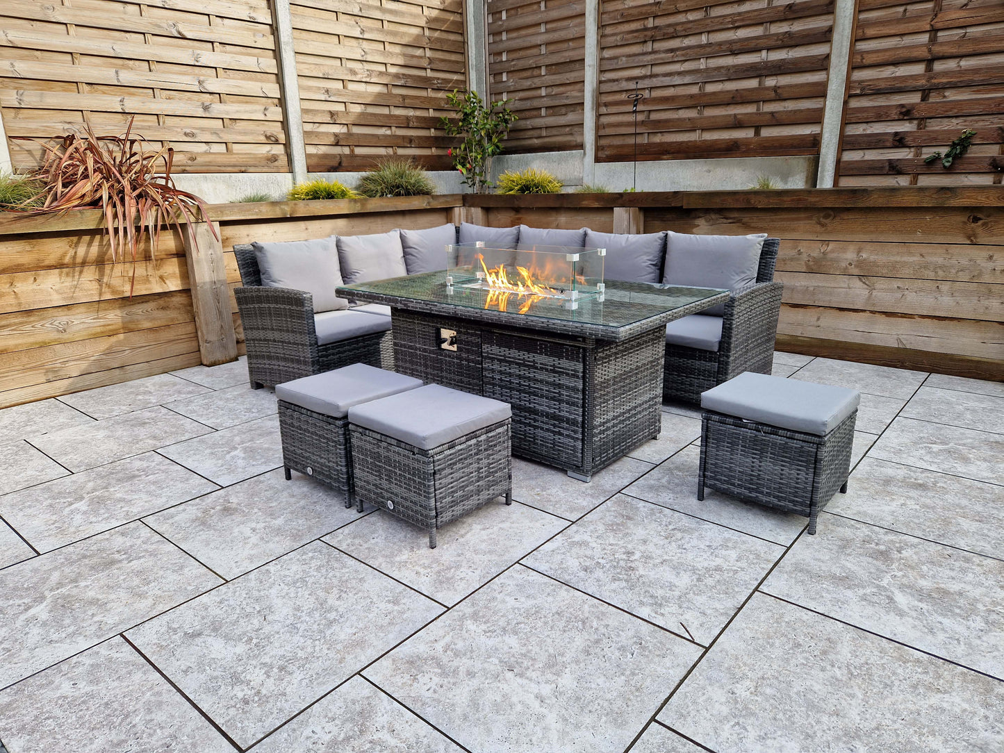 Signature Weave - Charlotte Firepit Corner Dining Set | CHAR0156_VIEN0432