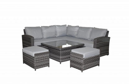 Rattan Grace Corner Sofa + Adjustable Dining Table + 2 Stools Set Grey | Grac0313