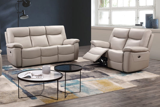 Lucia Electric Recliner Leather 3 + 2 Seater Sofas in Pearl Grey - Homeflair