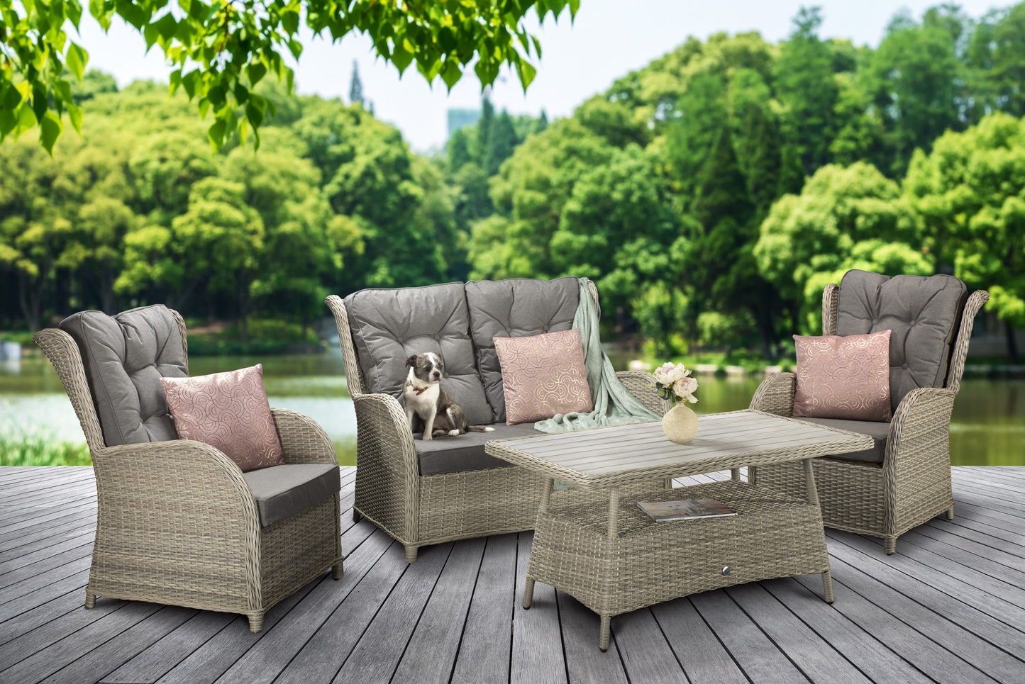 Rattan 4 Seater Sofa Set with Supper Table in Grey | Meghan | Megh0297