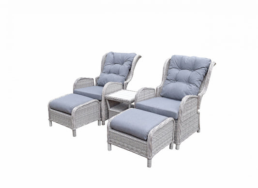 Rattan 5 Piece Reclining Lounge Set in Grey | Megh0298