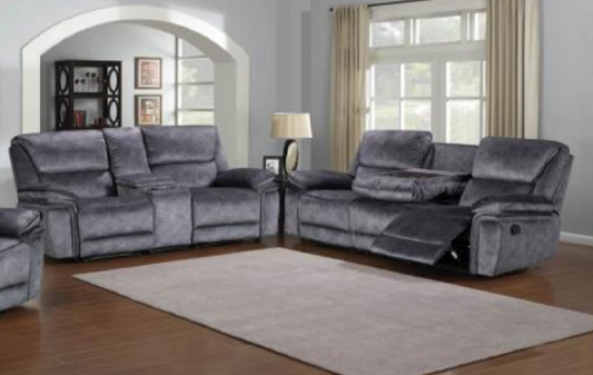 Milano Fabric Manual Recliner 3 + 2 Seater Sofas in Charcoal Grey with Cupholders/Storage - Homeflair