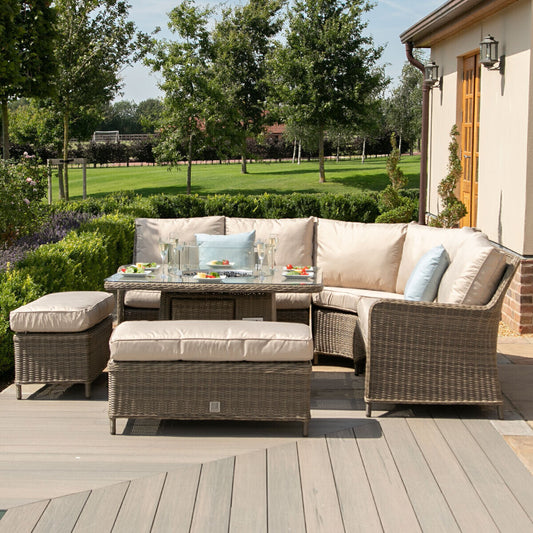 HomHomeflair – Winchester Royal Rattan Corner Dining Sofa Set with Firepit