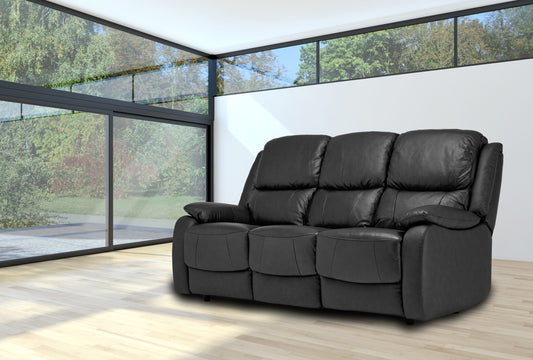 Palermo Fixed 3 + 2 Seater Leather Sofas in Black - Homeflair