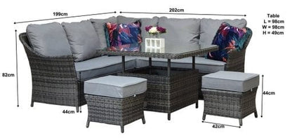 Rattan Francesca Corner Dining Sofa with Lift Table in Grey | Fran0363