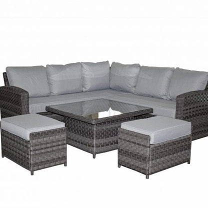 Rattan Grace Corner Sofa + Adjustable Dining Table + 2 Stools Set Grey | Grac0313