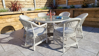 Rattan Round Table + 6 Dining Chairs | Rose | Rose0389_0393