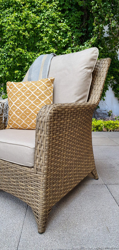 Rattan Beige High Back 3 Piece Lounge Set in Natural | Sarah | Sara0045