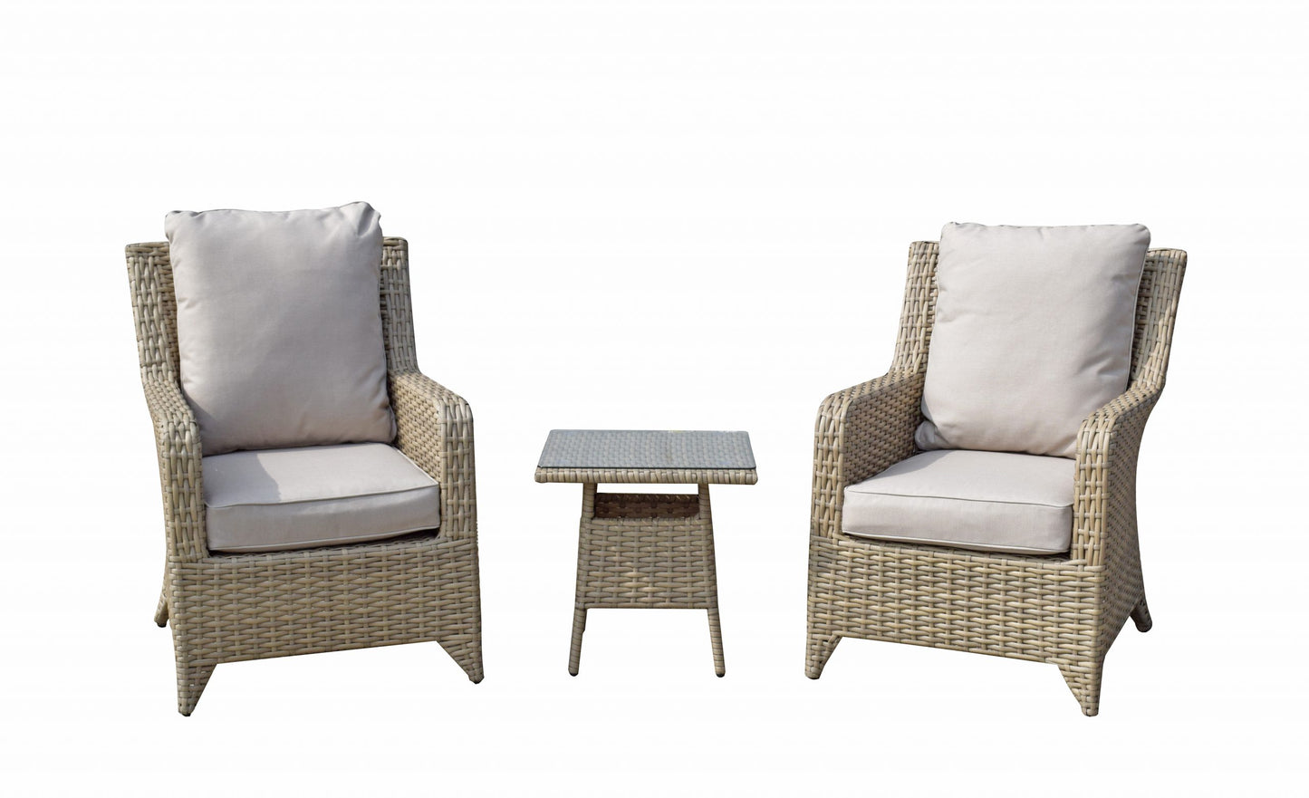 Rattan Beige High Back 3 Piece Lounge Set in Natural | Sarah | Sara0045