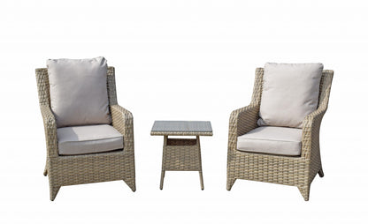 Rattan Beige High Back 3 Piece Lounge Set in Natural | Sarah | Sara0045