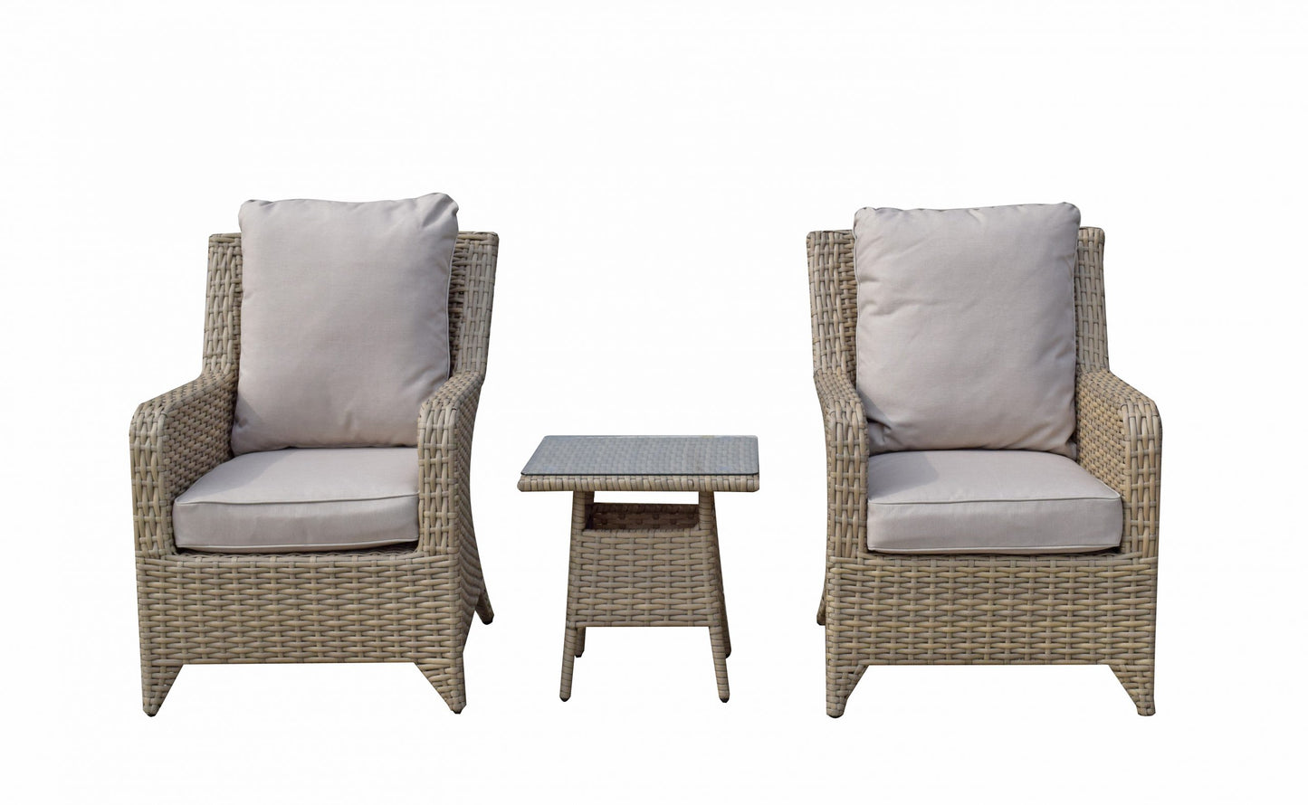 Rattan Beige High Back 3 Piece Lounge Set in Natural | Sarah | Sara0045