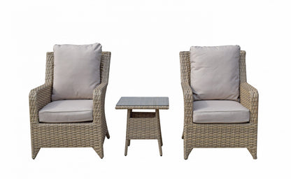 Rattan Beige High Back 3 Piece Lounge Set in Natural | Sarah | Sara0045
