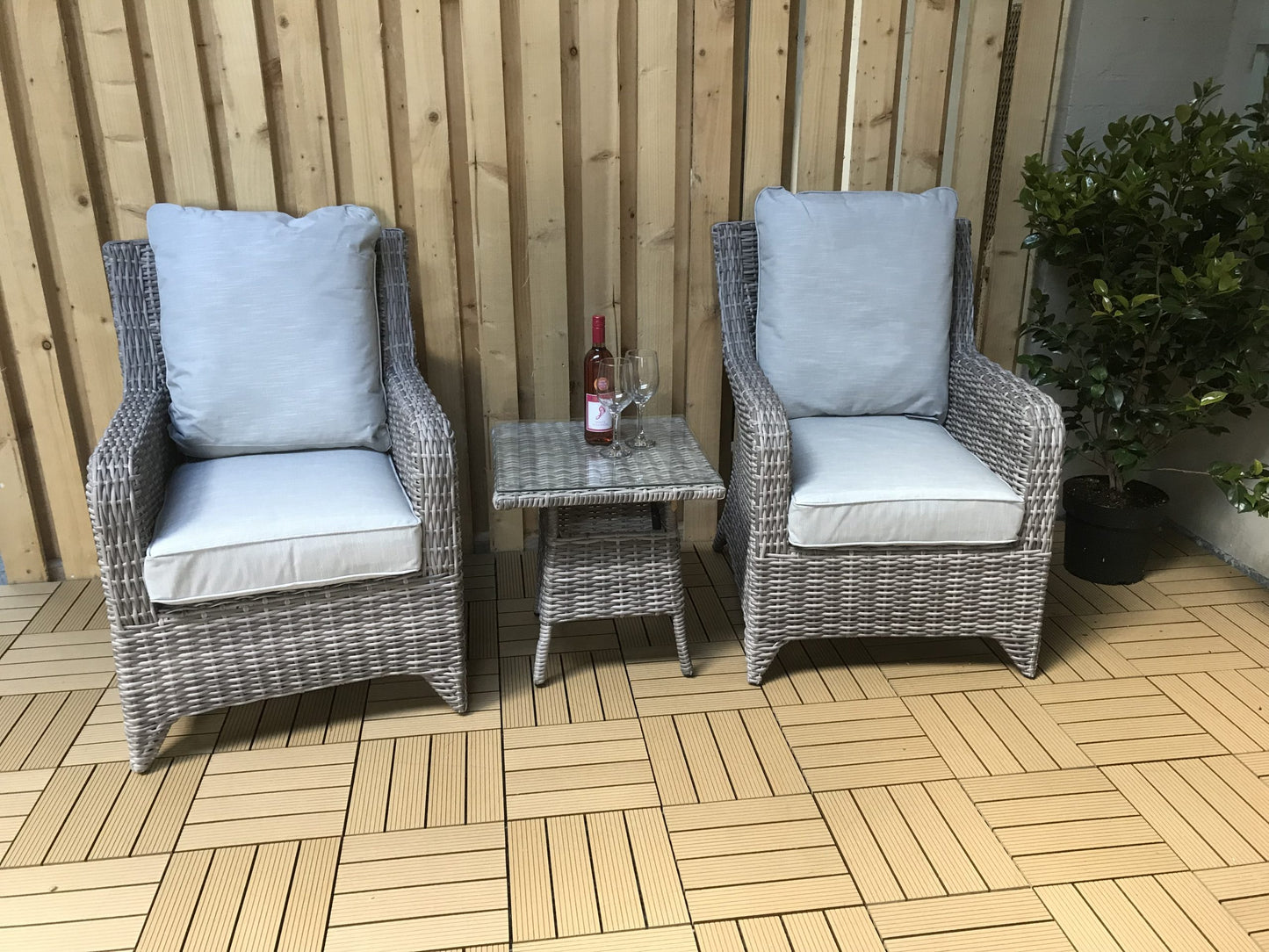 Rattan 3 Piece Lounge Set in Round Grey Weave | Sarah | Sara0261