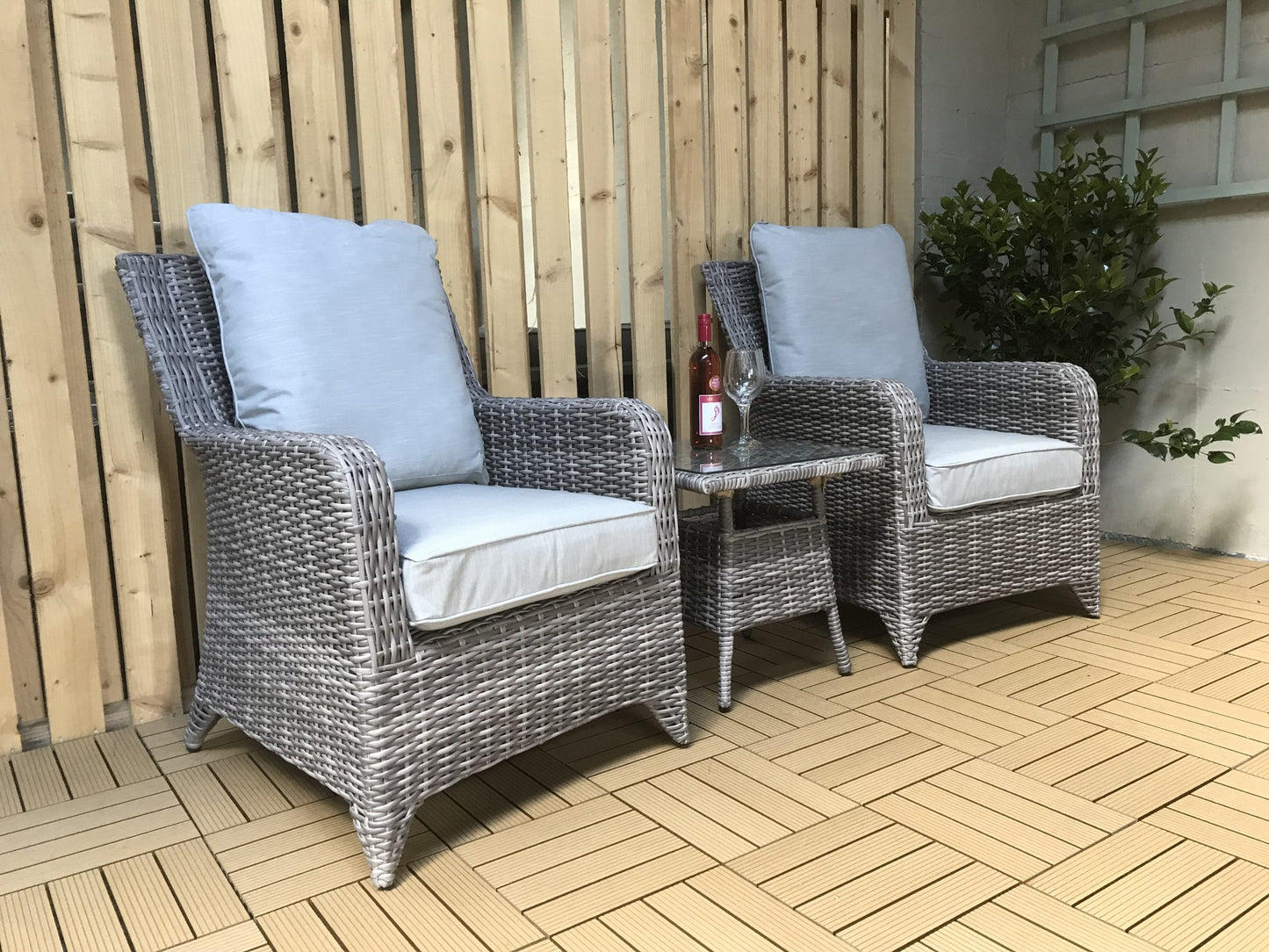 Rattan 3 Piece Lounge Set in Round Grey Weave | Sarah | Sara0261