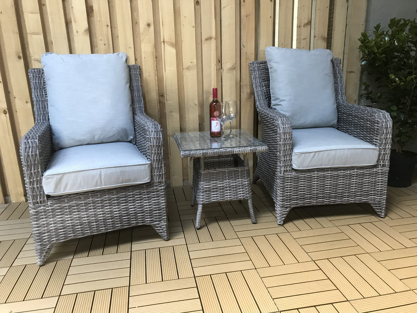 Rattan 3 Piece Lounge Set in Round Grey Weave | Sarah | Sara0261