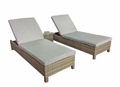 Rattan pair of Sun Loungers with Table in Natural | Sarena | Sare0046