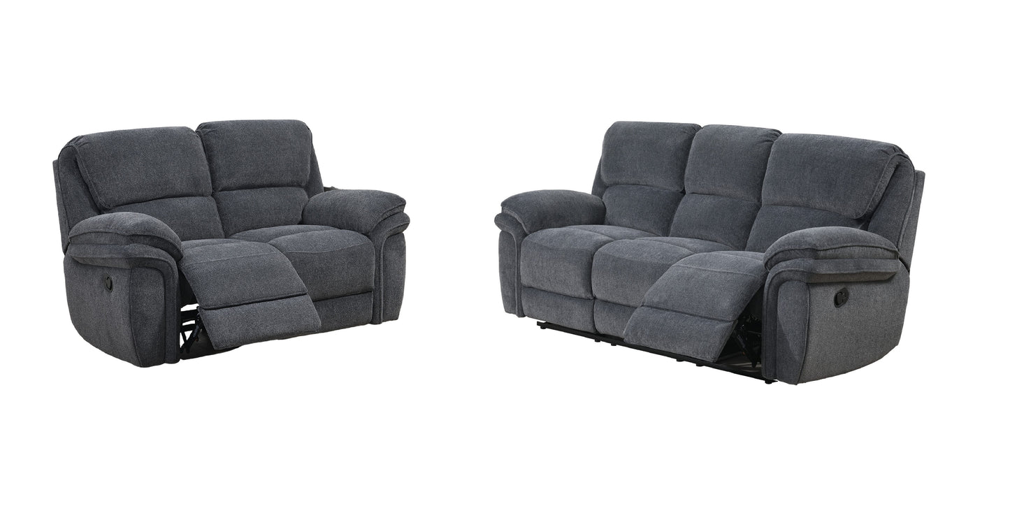 Sasha Manual Recliner 3 + 2 Seater Fabric Sofas in Dark Grey - Homeflair