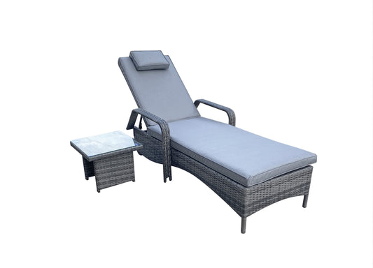 Rattan Single Sun lounger with drinks table | Savannah | Sava0404