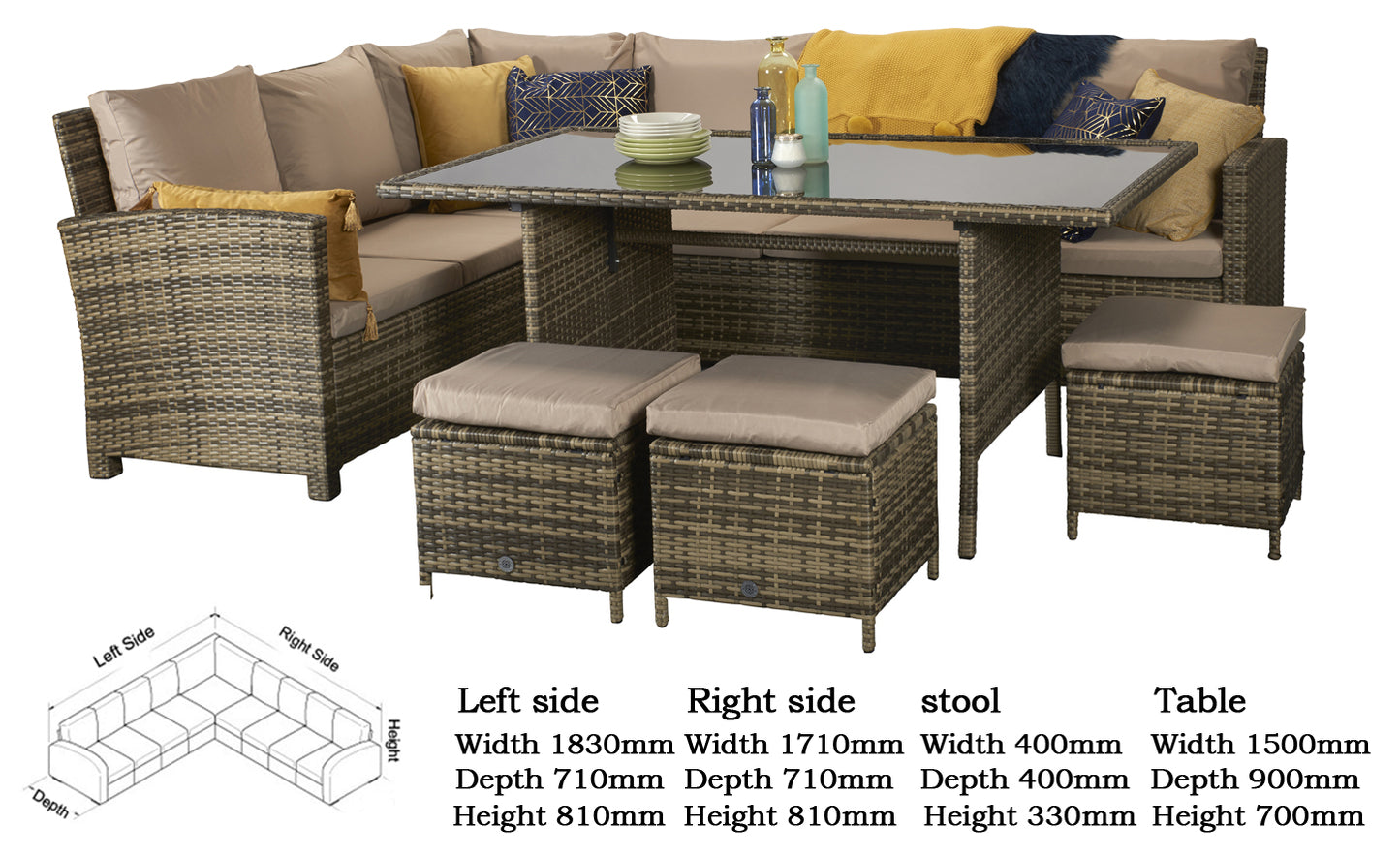 Rattan Corner Dining Sofa in 8mm Nature Flat Weave | Charlotte | Char0204
