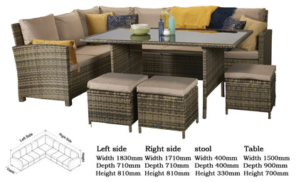 Rattan Corner Dining Sofa in 8mm Nature Flat Weave | Charlotte | Char0204