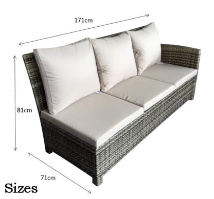 Rattan Charlotte Corner Sofa + Dining Table + 3 Stools Set Grey