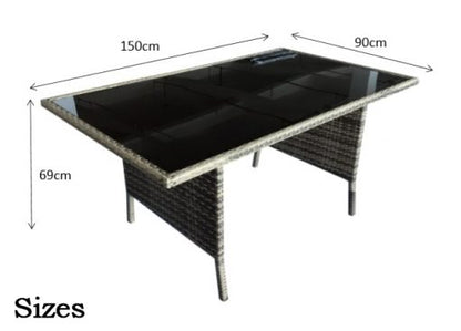 Rattan Charlotte Corner Sofa + Dining Table + 3 Stools Set Grey